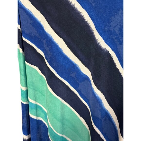 Chicos Travelers Sleeveless Striped Dress Size 2 (US 12) Blue & Green Stretch Fa - Picture 3 of 4